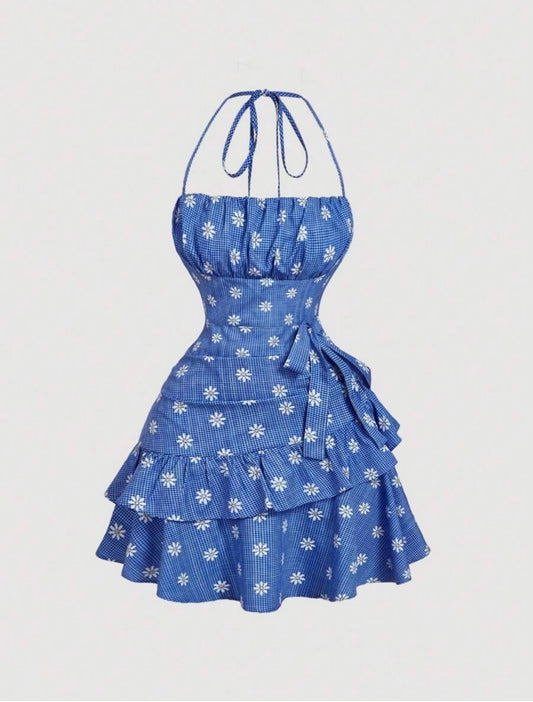 UCVOGUE halter floral mini dress