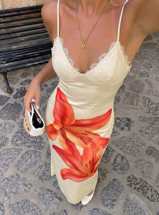UCVOGUE hibiscus flowers maxi dress