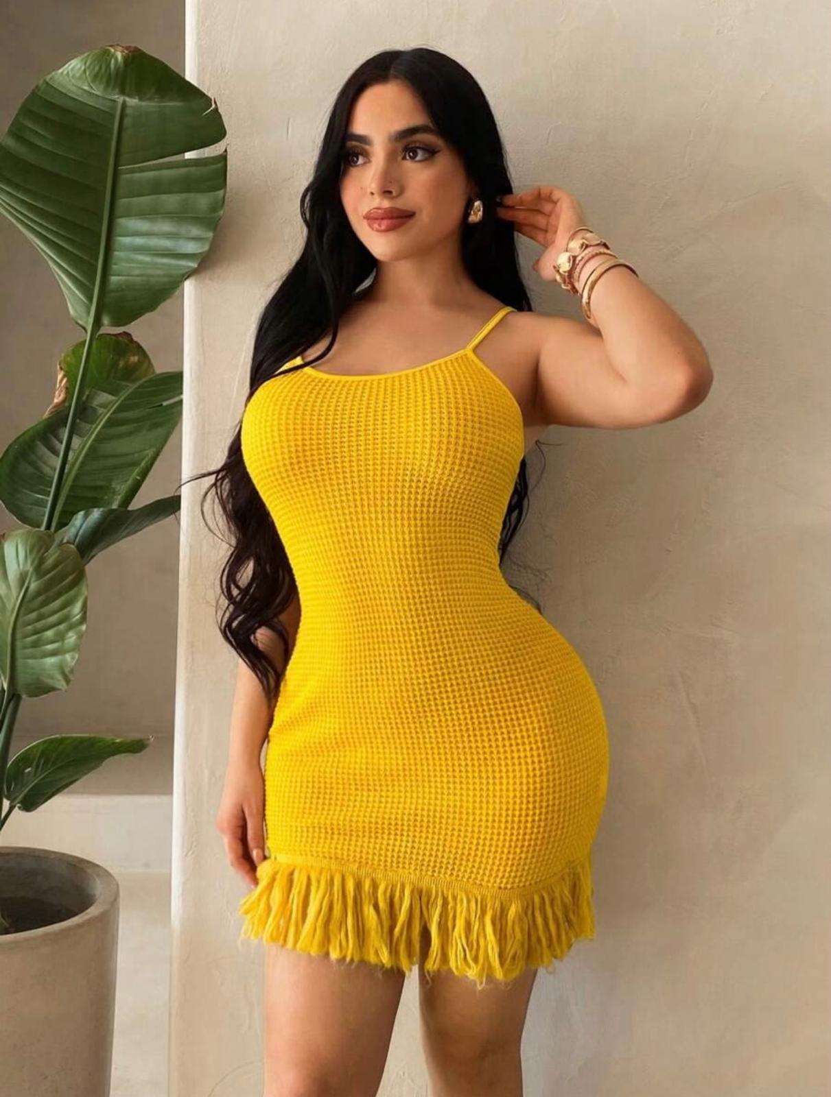 UCVOGUE mini crochet fringes summer dress