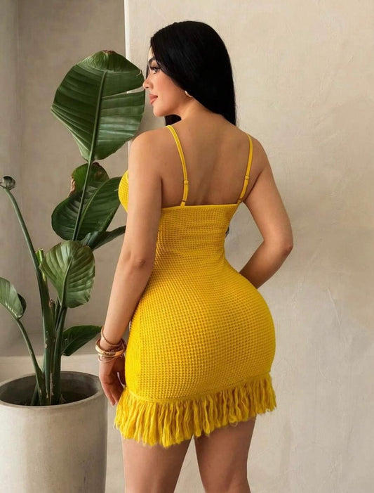 UCVOGUE mini crochet fringes summer dress
