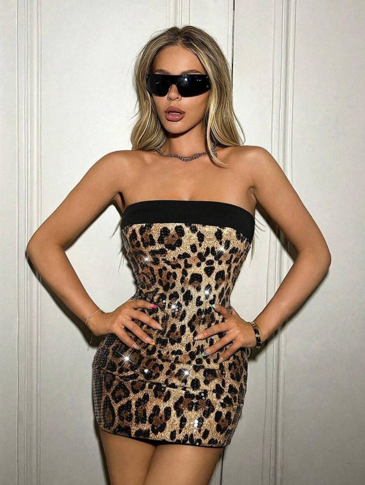 Tini strapless sexy leopard mini dress