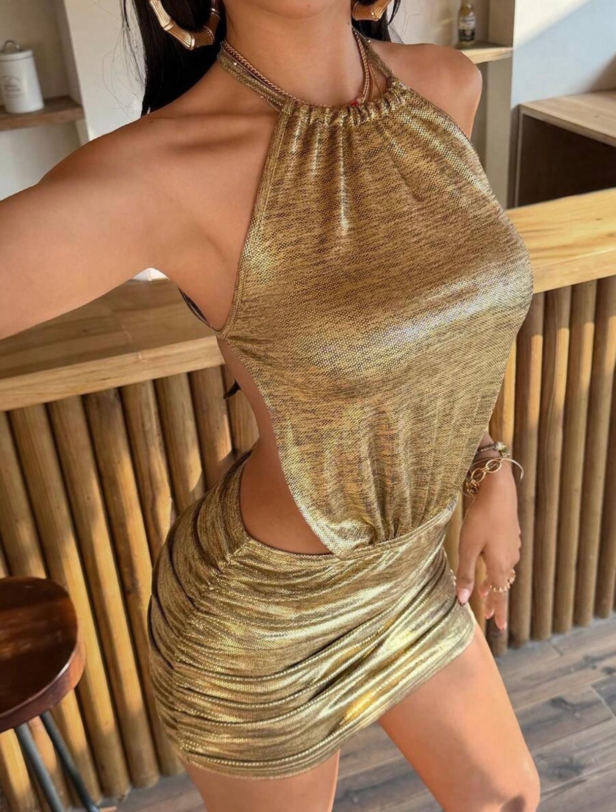 UCVOGUE halter bodycon mini dress