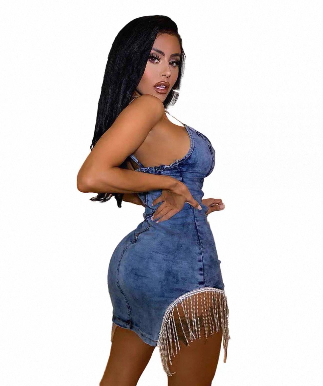 UCVOGUE tassel sequin dress fashion strap denim exposed backpack