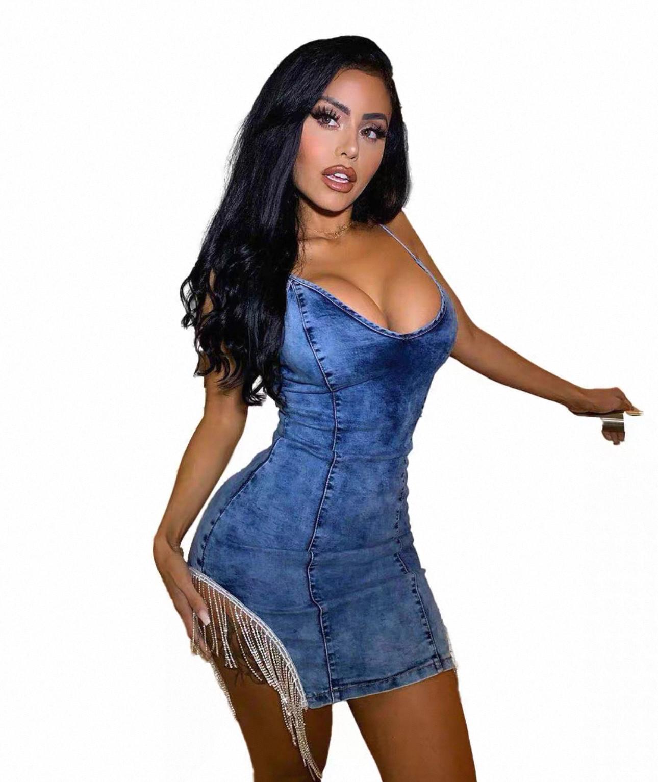 UCVOGUE tassel sequin dress fashion strap denim exposed backpack