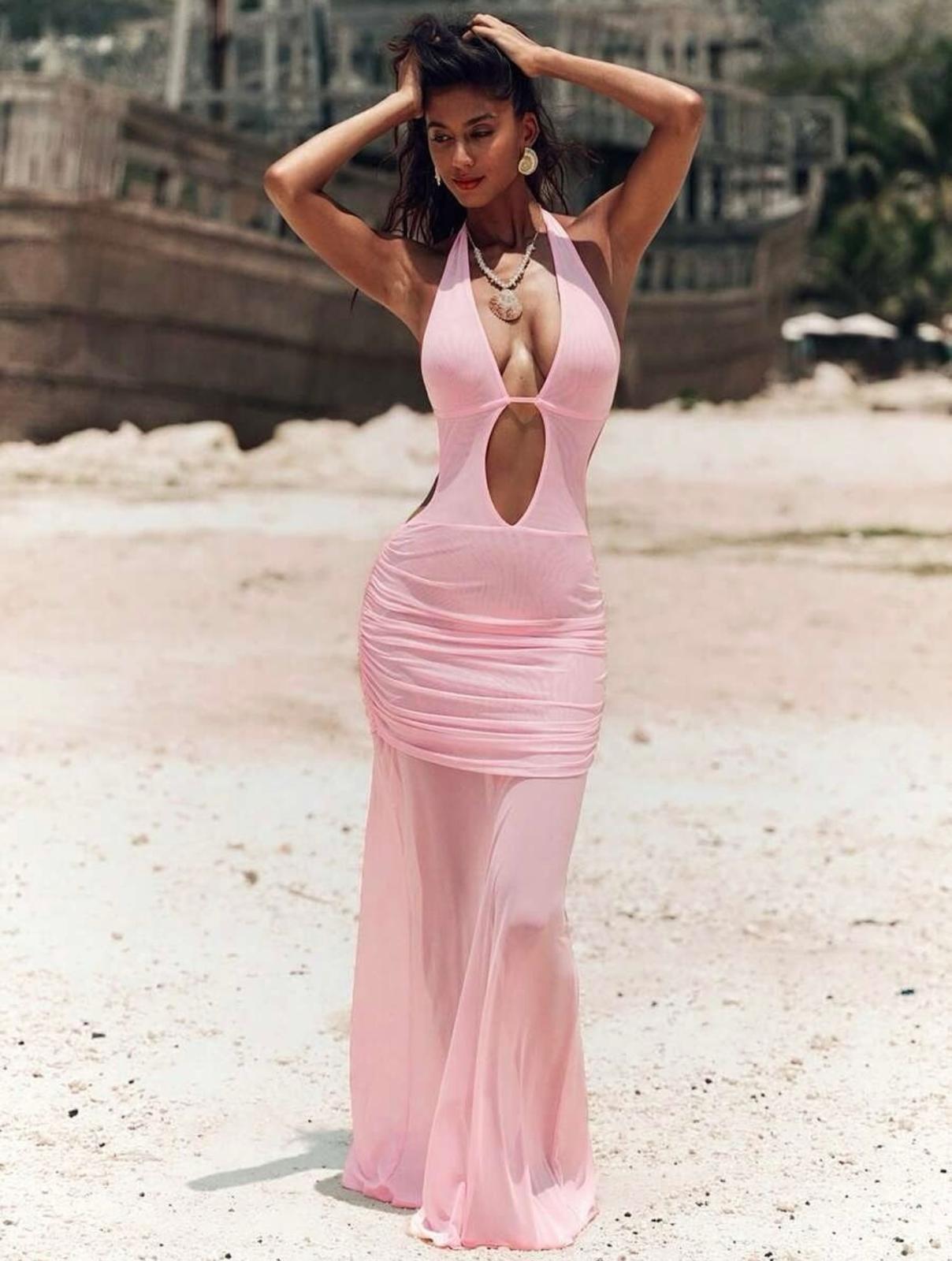Selena baby pink maxi dress