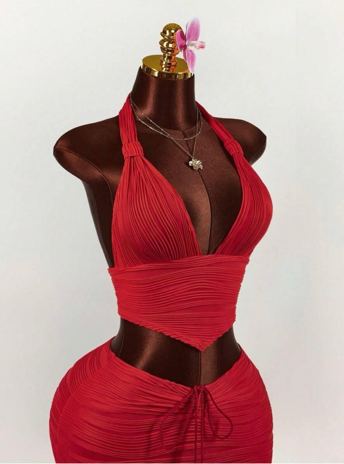 UCVOGUE red hot passion matching short skirt set