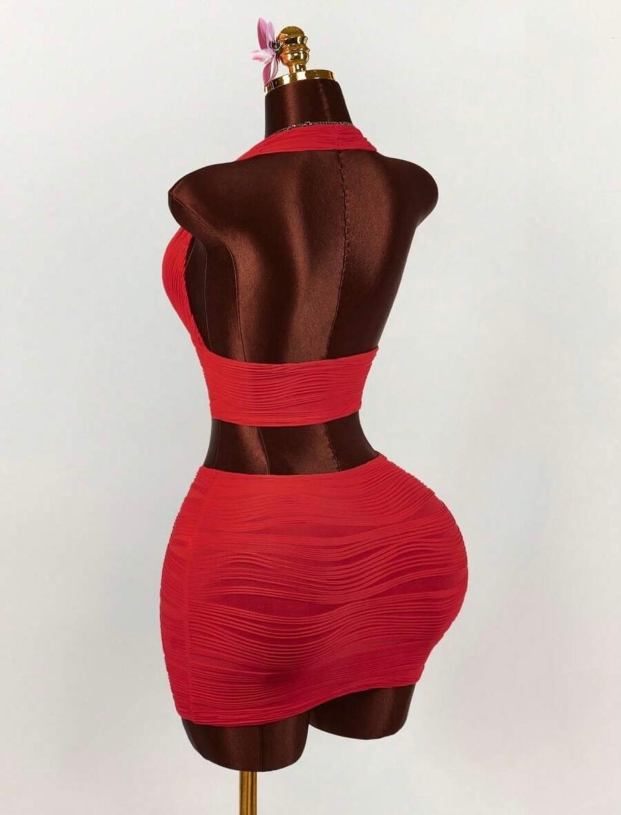 UCVOGUE red hot passion matching short skirt set