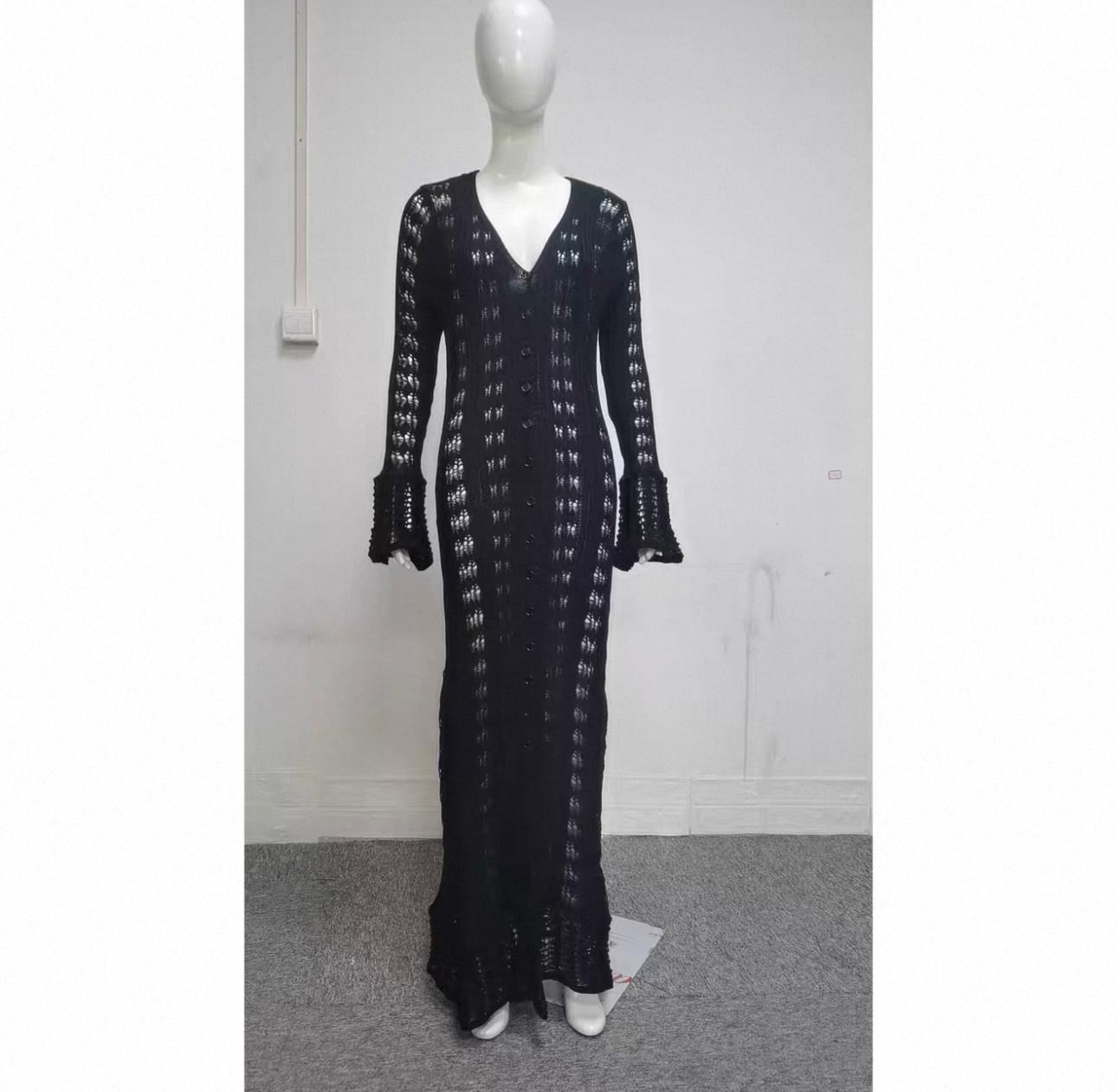 UCVOGUE French holiday style hollow sleeve wool at casual long