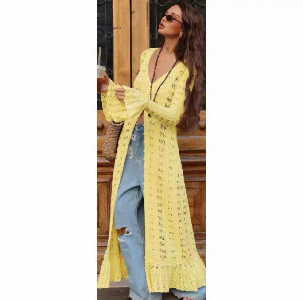 UCVOGUE French holiday style hollow sleeve wool at casual long