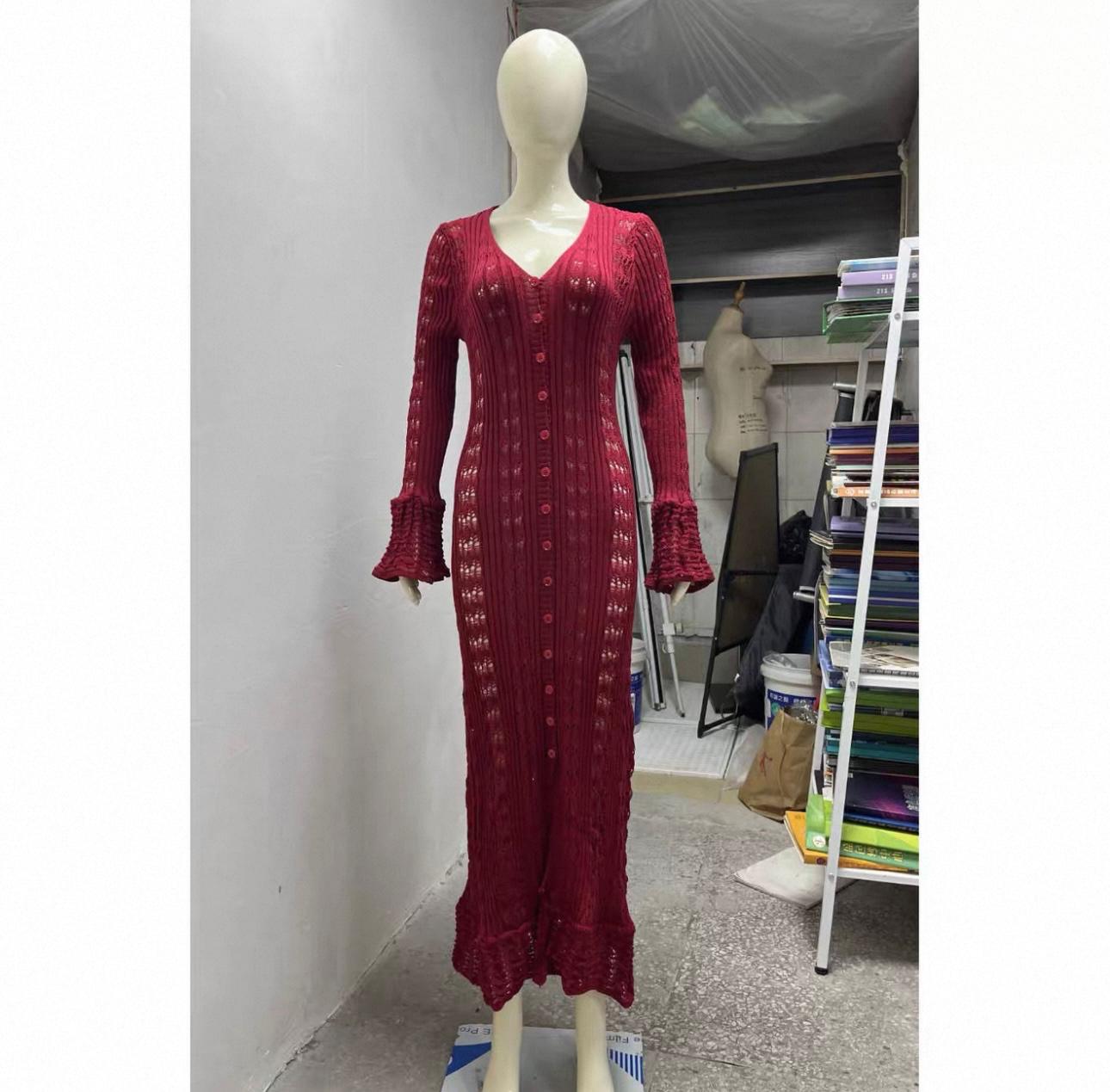 UCVOGUE French holiday style hollow sleeve wool at casual long