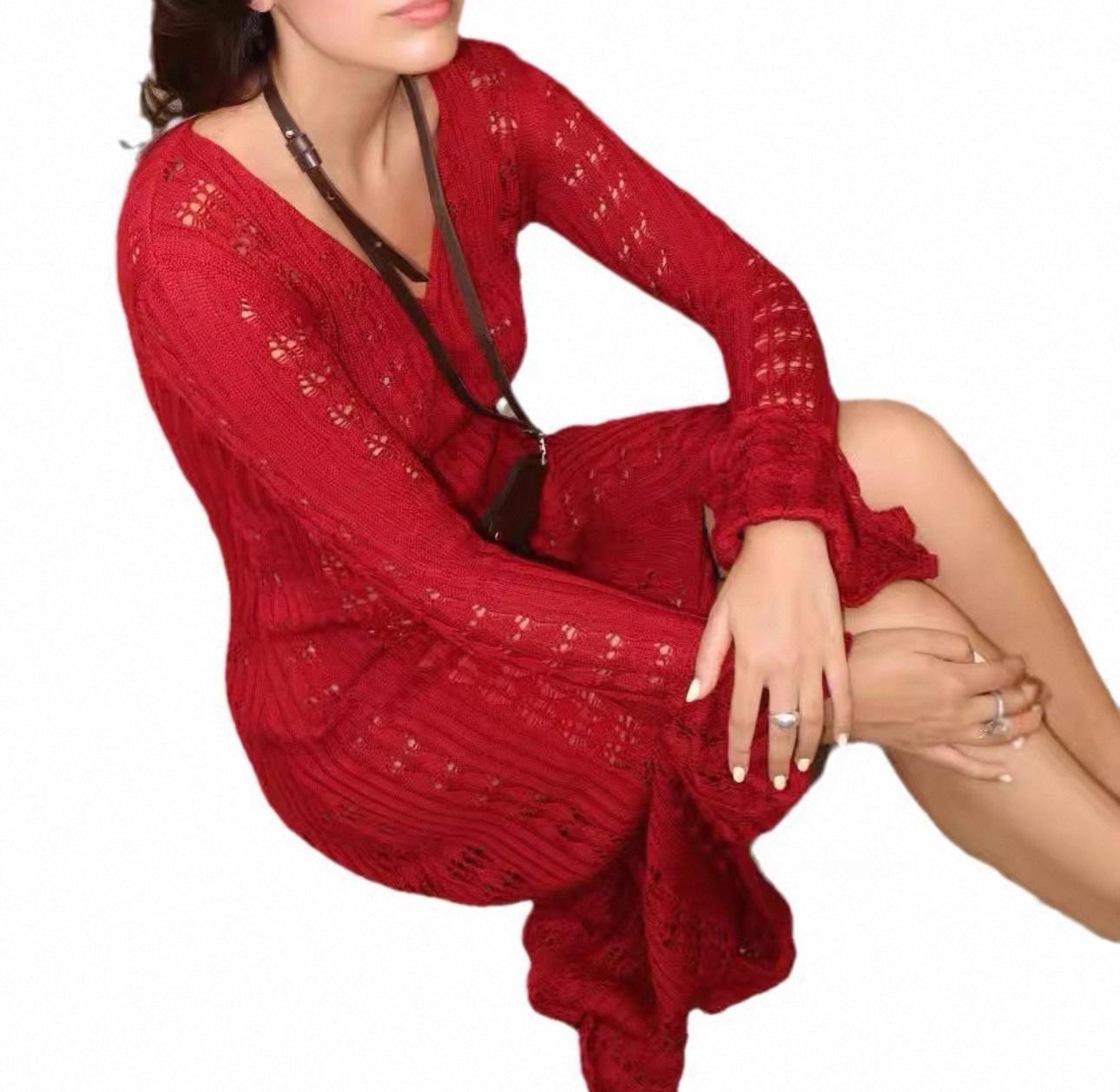 UCVOGUE French holiday style hollow sleeve wool at casual long