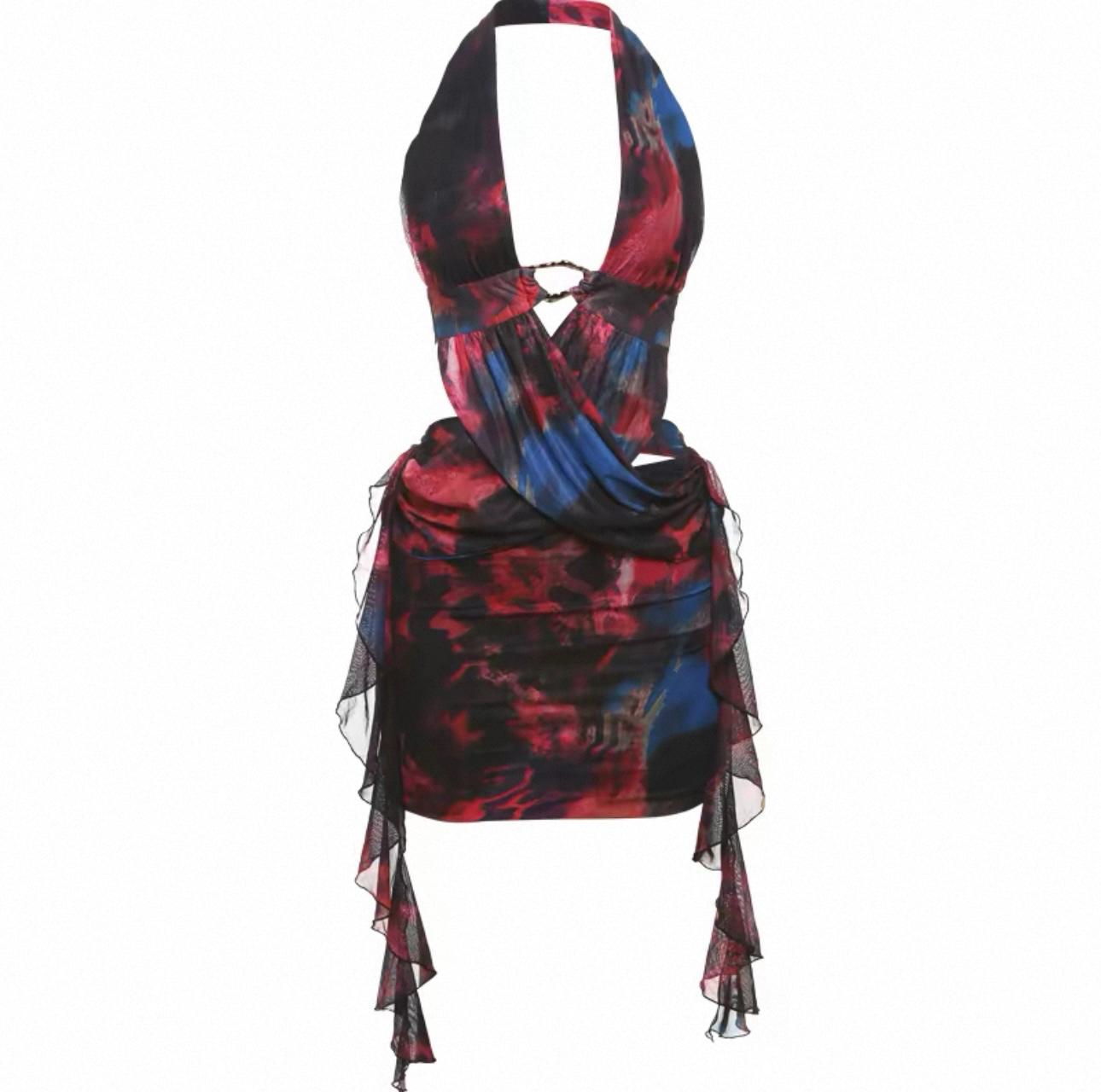 UCVOGUE open back halter spring mini dress