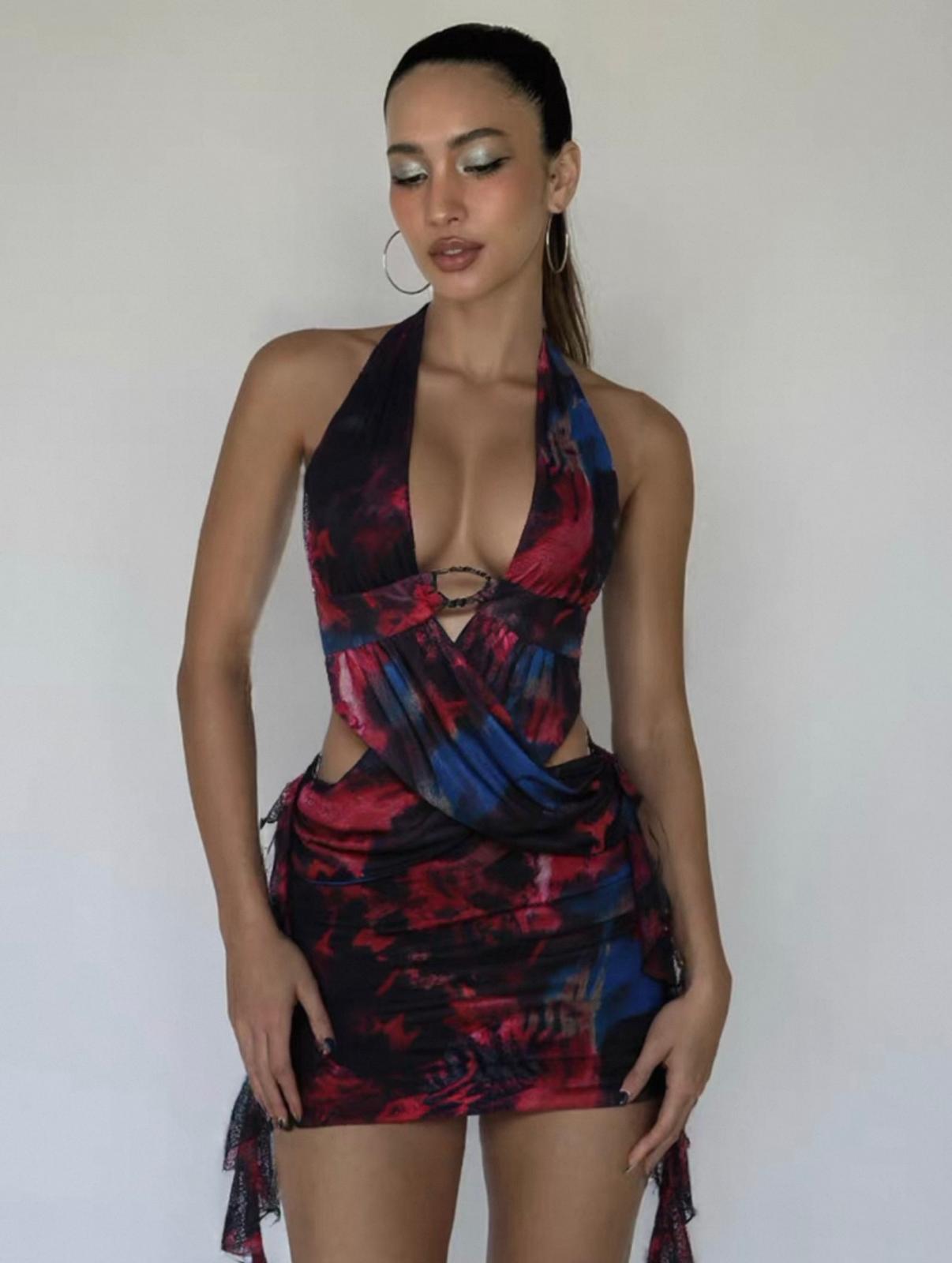 UCVOGUE open back halter spring mini dress