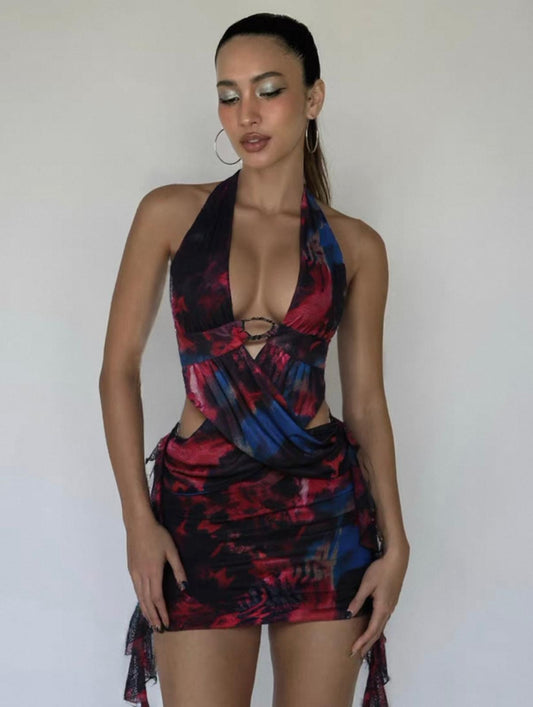 UCVOGUE open back halter spring mini dress