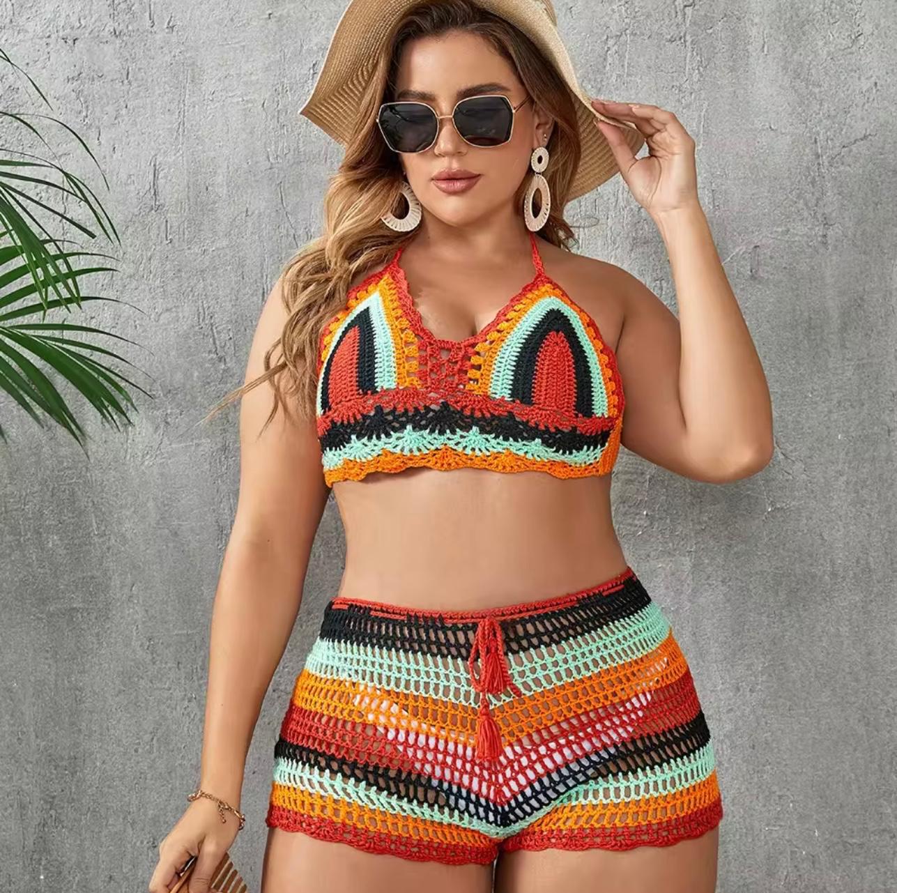 All about the crochet stripes short set