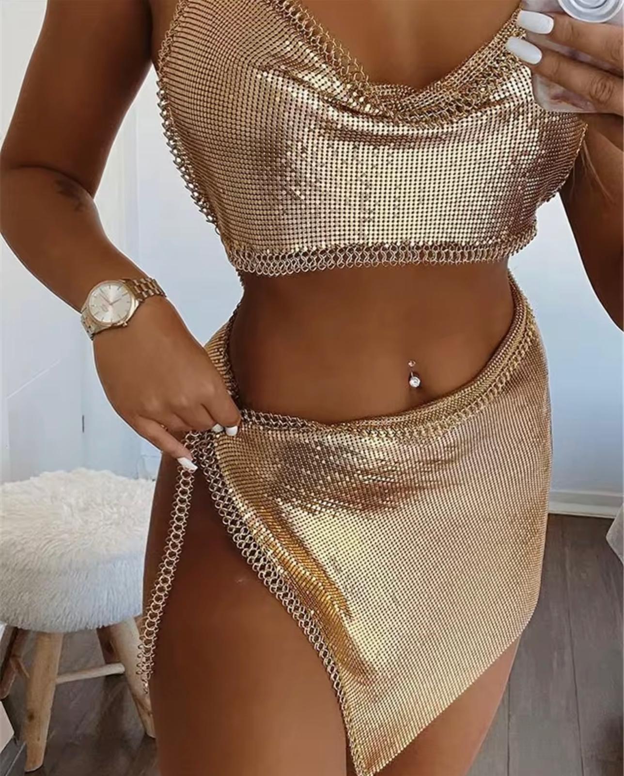 Adrienne golden skirt top set