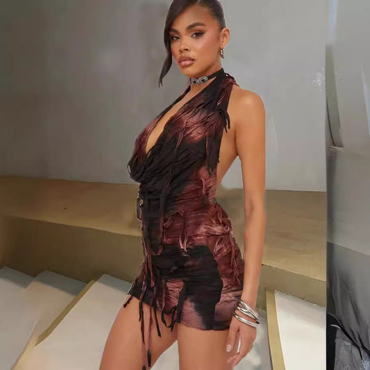 Claudette open back sexy earth short dress