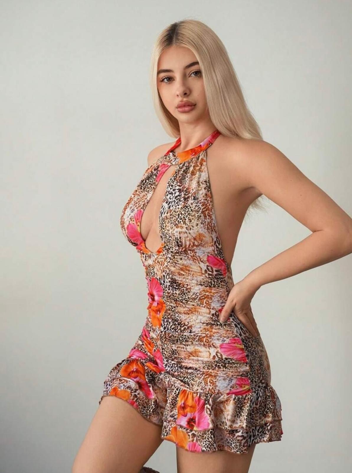 UCVOGUE Aiko Print open back sexy dress