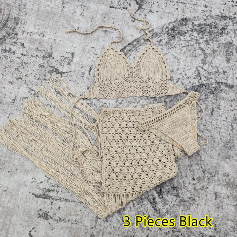 Lombok crochet fringes short skirt set & swimsuit ( 3 pieces )