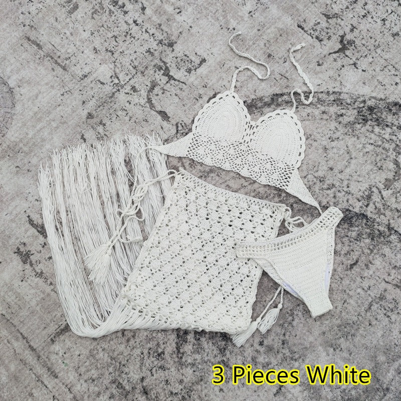 Lombok crochet fringes short skirt set & swimsuit ( 3 pieces )
