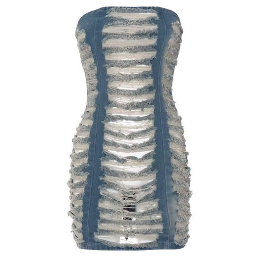 UCVOGUE Vintage Denim Mini Dress