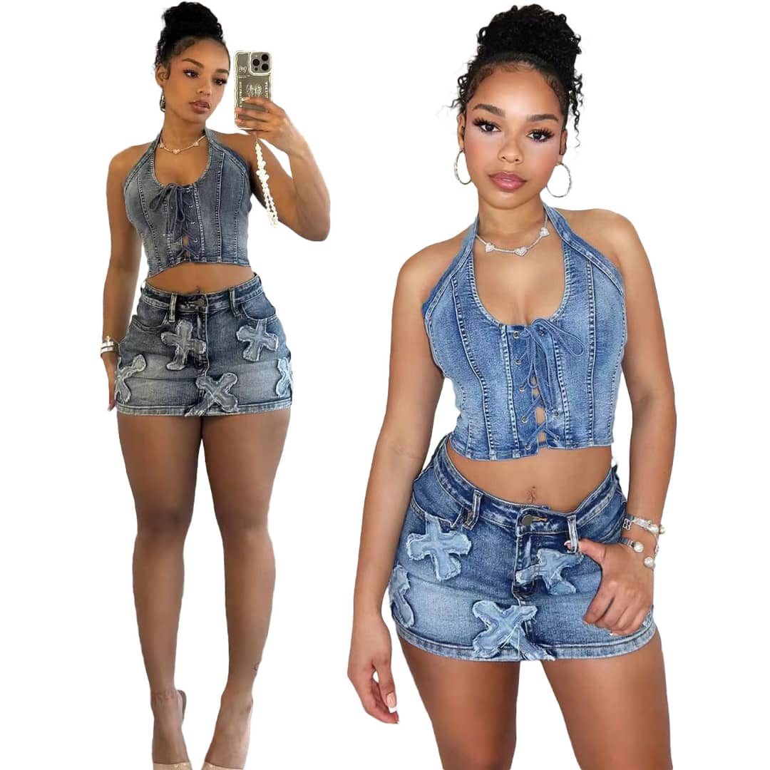 Daisy denim short skirt & top