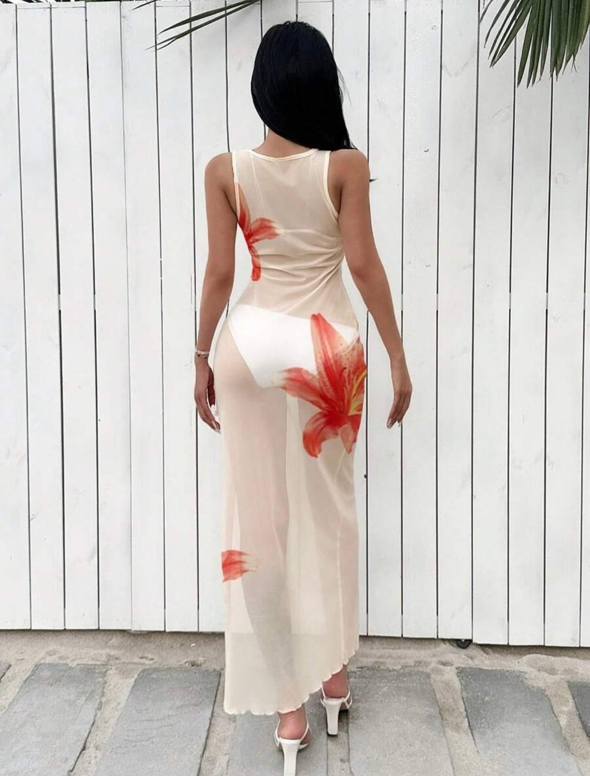 Katty bodycon floral mesh dress