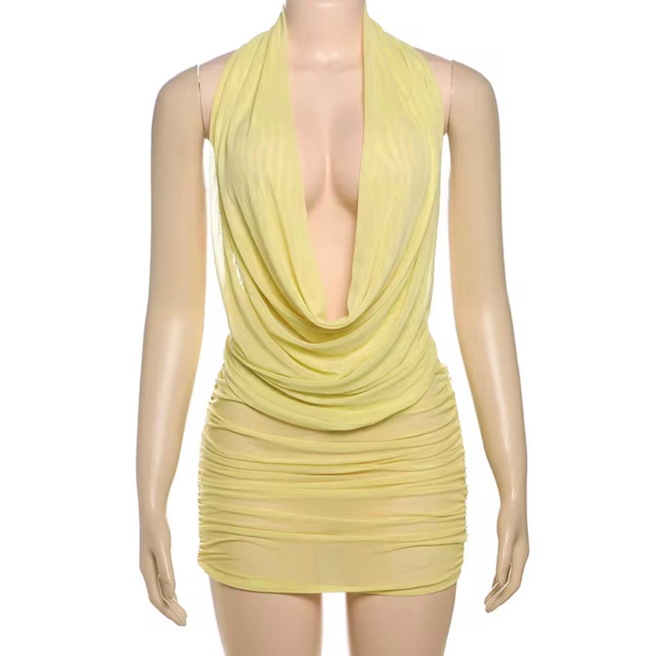 UCVOGUE Holidays V- neck halter top & Mesh skirt short set