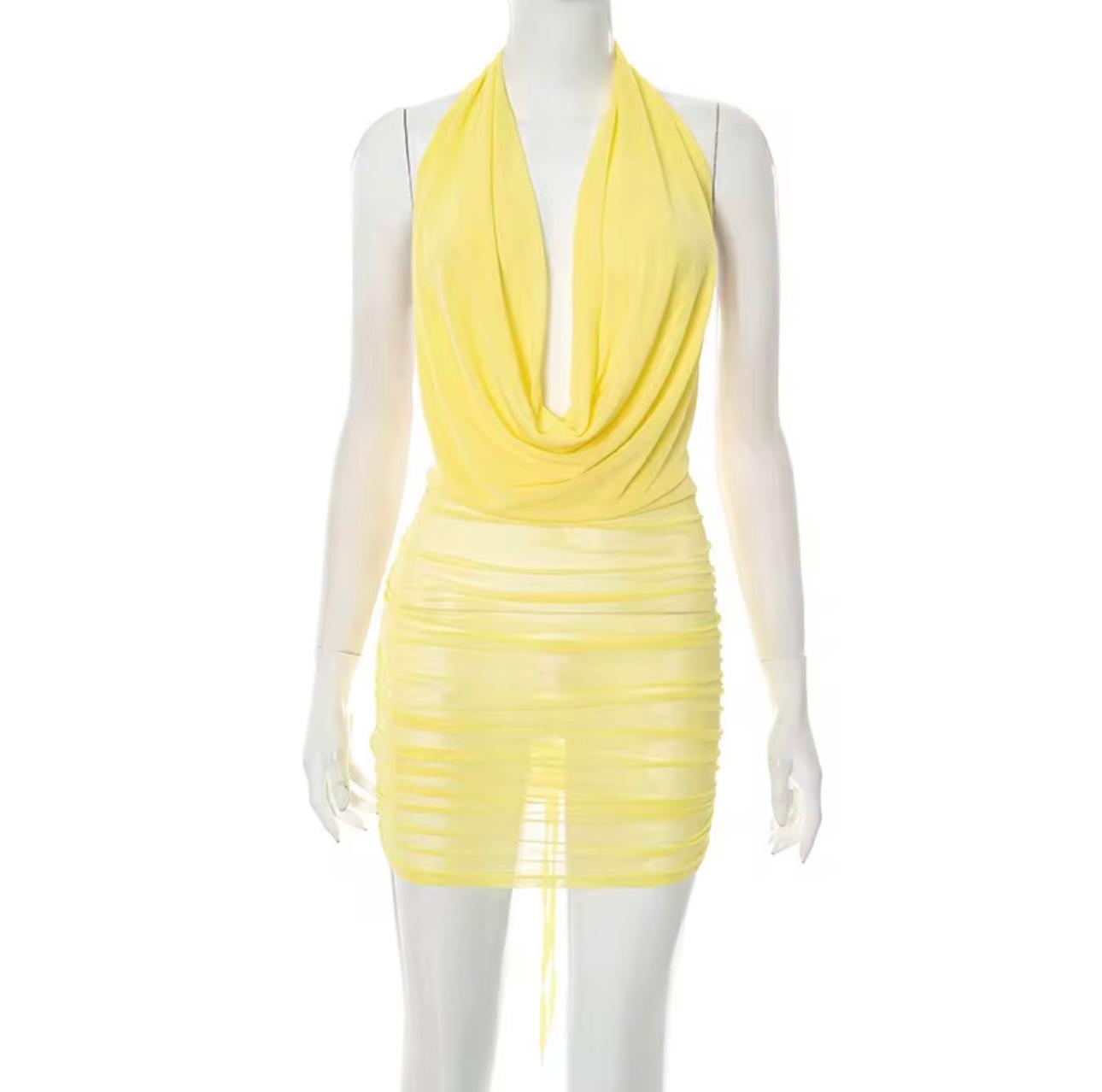 UCVOGUE Holidays V- neck halter top & Mesh skirt short set