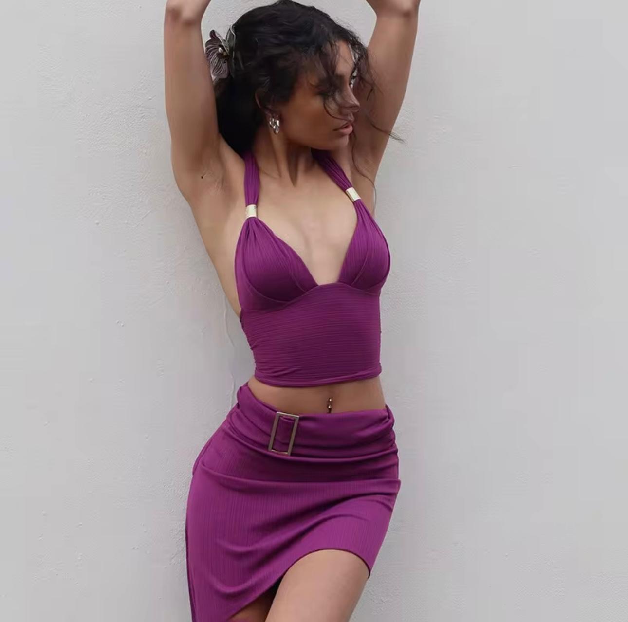 UCVOGUE Solid Casual Matching vibe skirt short set