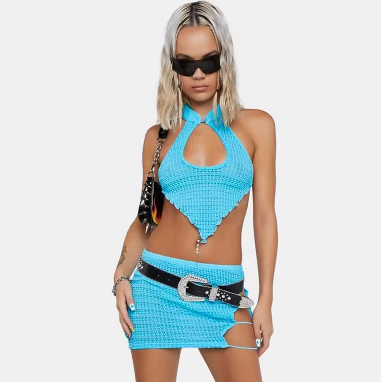 UCVOGUE Open Back Skirt short set