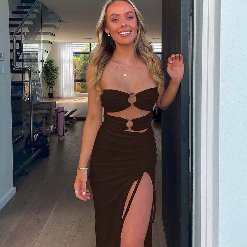 Annet double straps open split dress