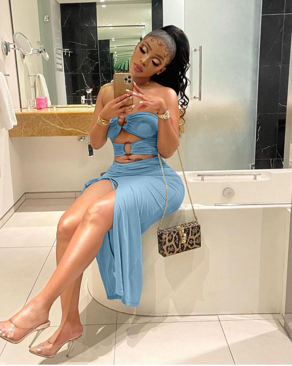 Annet double straps open split dress