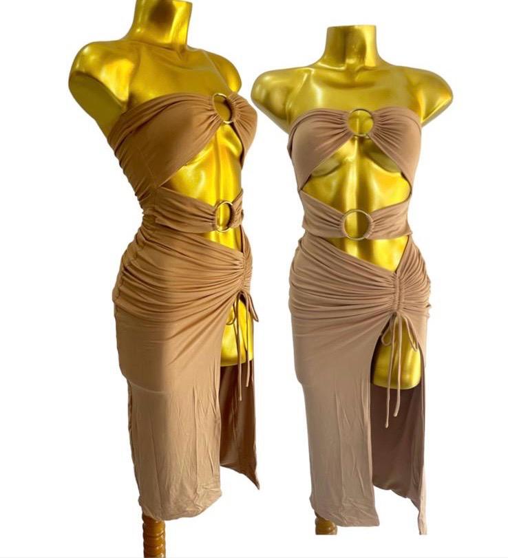 Annet double straps open split dress