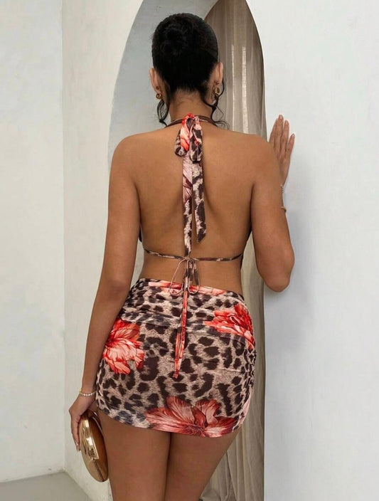 UCVOGUE Yukiko Print Skirt & Top Cool Outfit Set