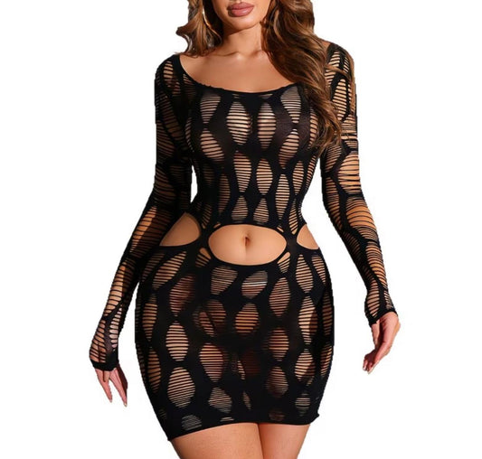 UCVOGUE woman’s sexy transparent mesh underwear dress with long sleeves