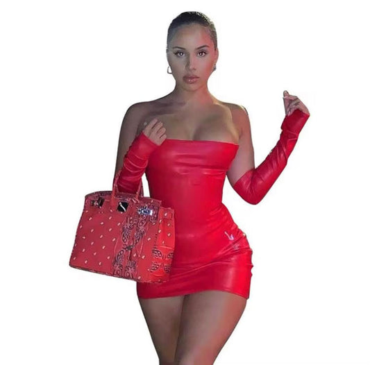 UCVOGUE 2026 leather party mini dress