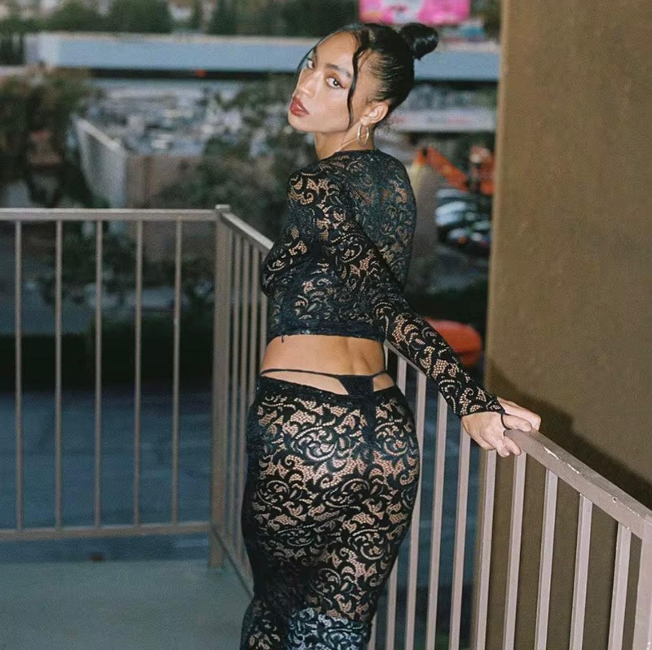 UCVOGUE Floral lace Pretty woman sleeve dress