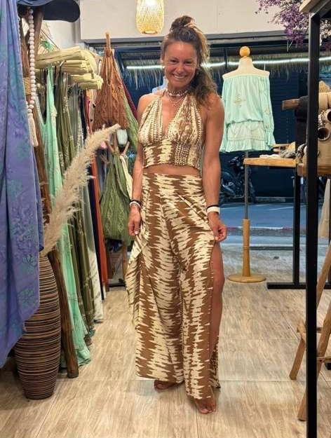 UCVOGUE Polynesian wrap around pant two piece set