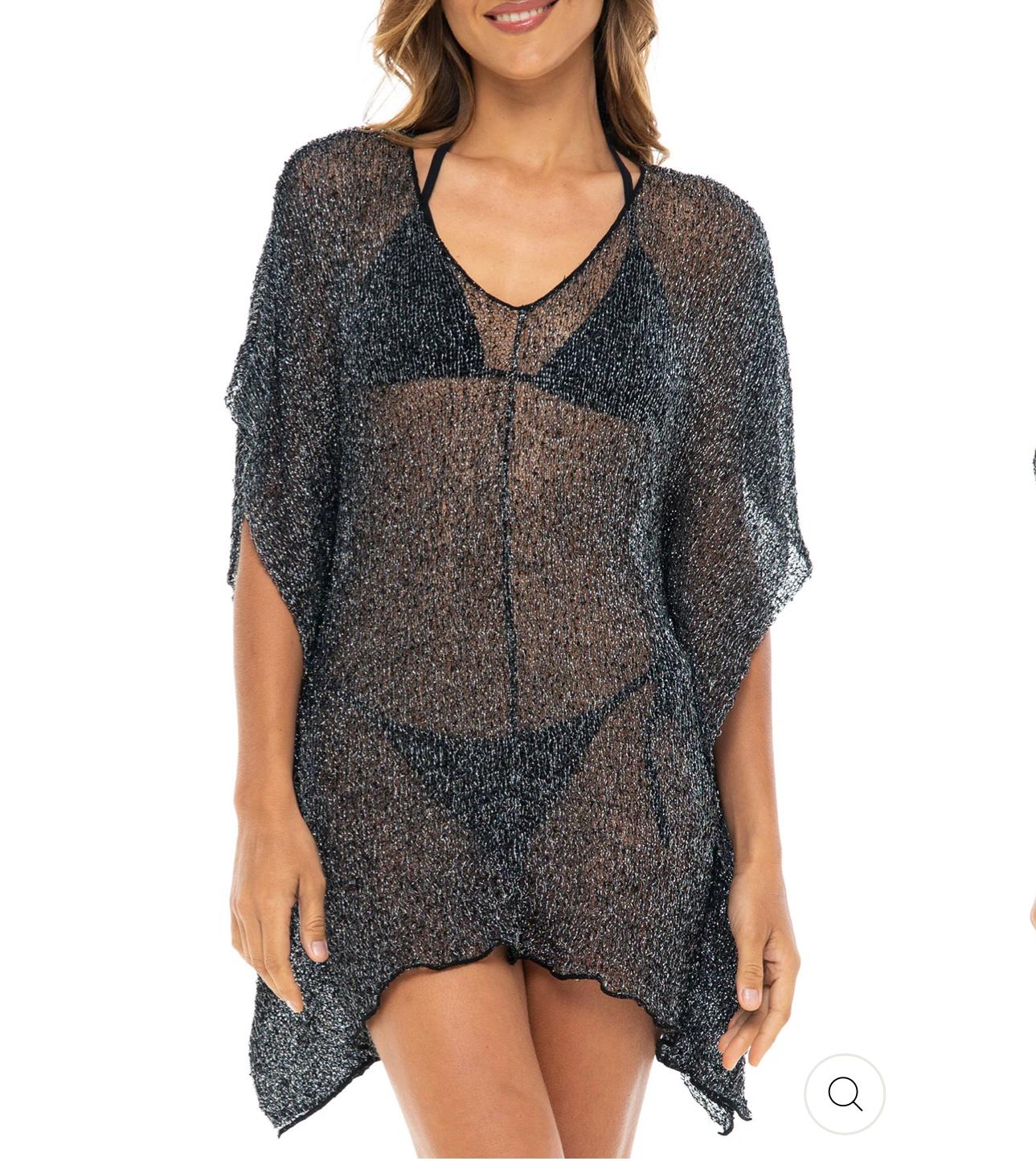 UCVOGUE sheer metallic short pullover mesh knit coverup