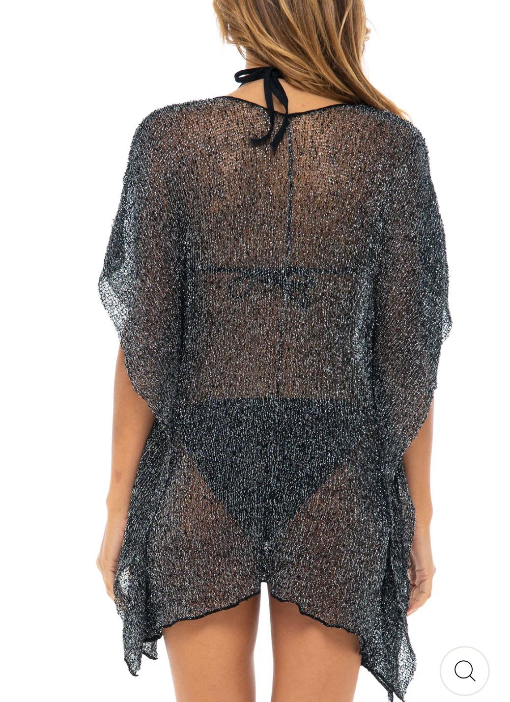 UCVOGUE sheer metallic short pullover mesh knit coverup