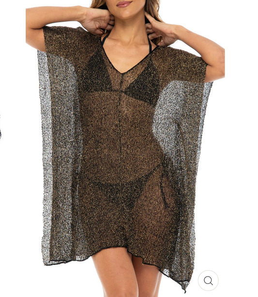UCVOGUE sheer metallic short pullover mesh knit coverup