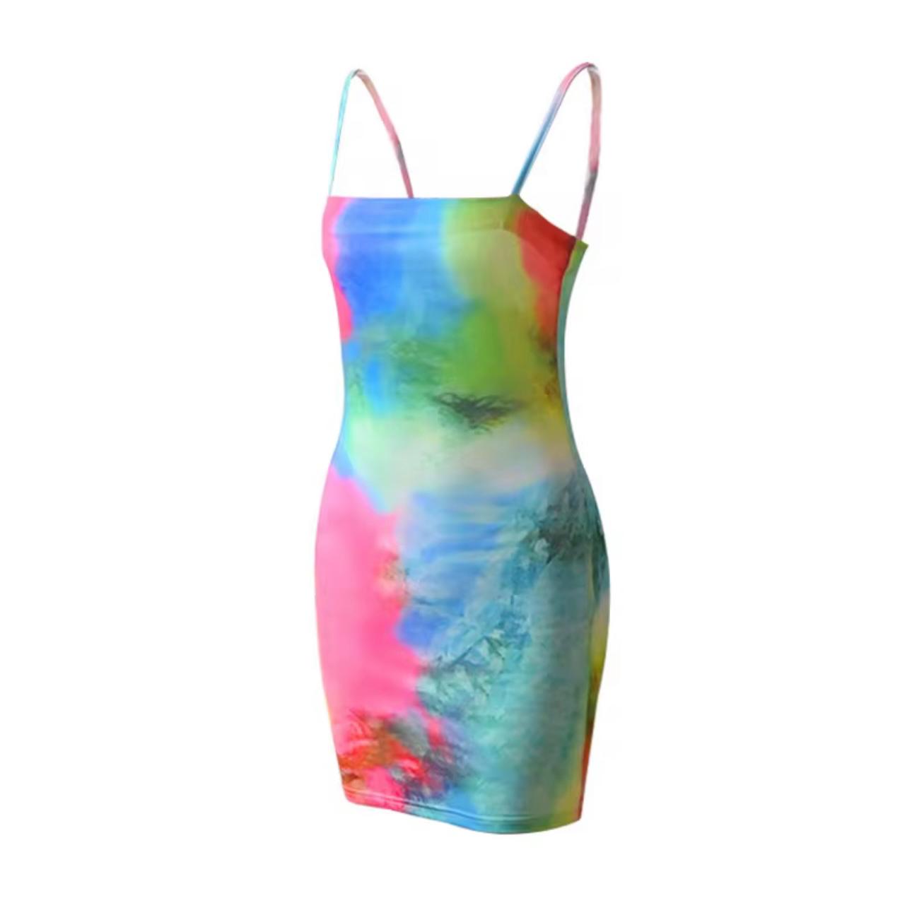 UCVOGUE Tie-dye spaghetti straps mini dress
