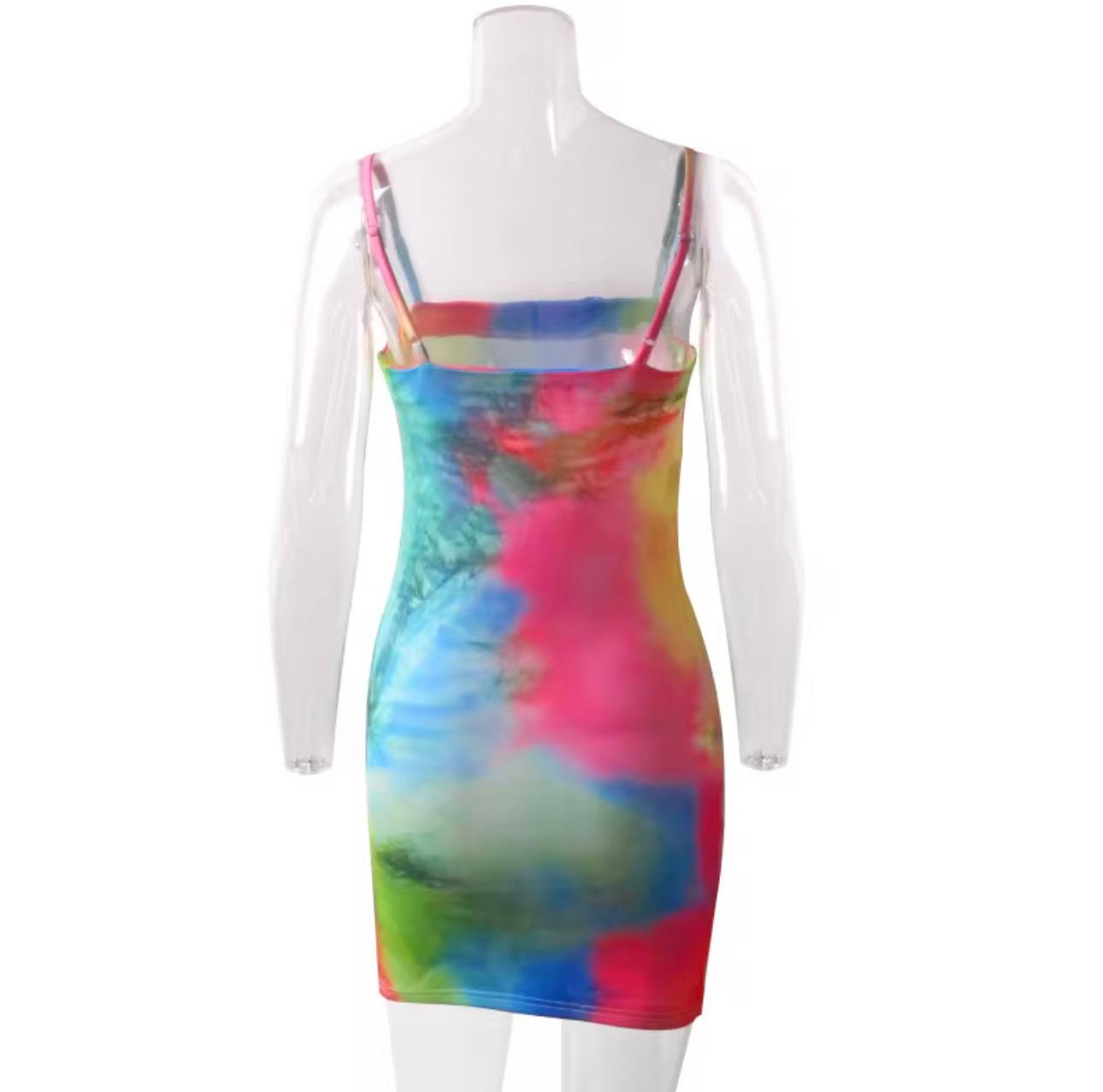 UCVOGUE Tie-dye spaghetti straps mini dress