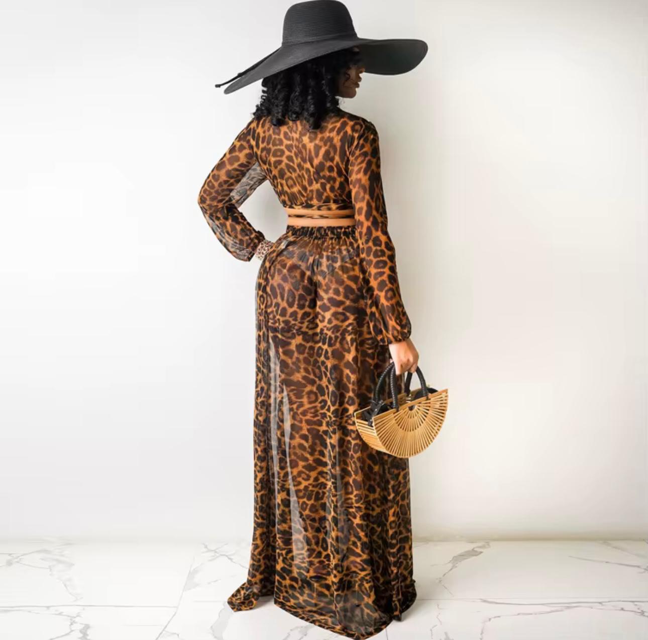 UCVOGUE Leopard print Chiffon skirt set Two piece set ( without panties )