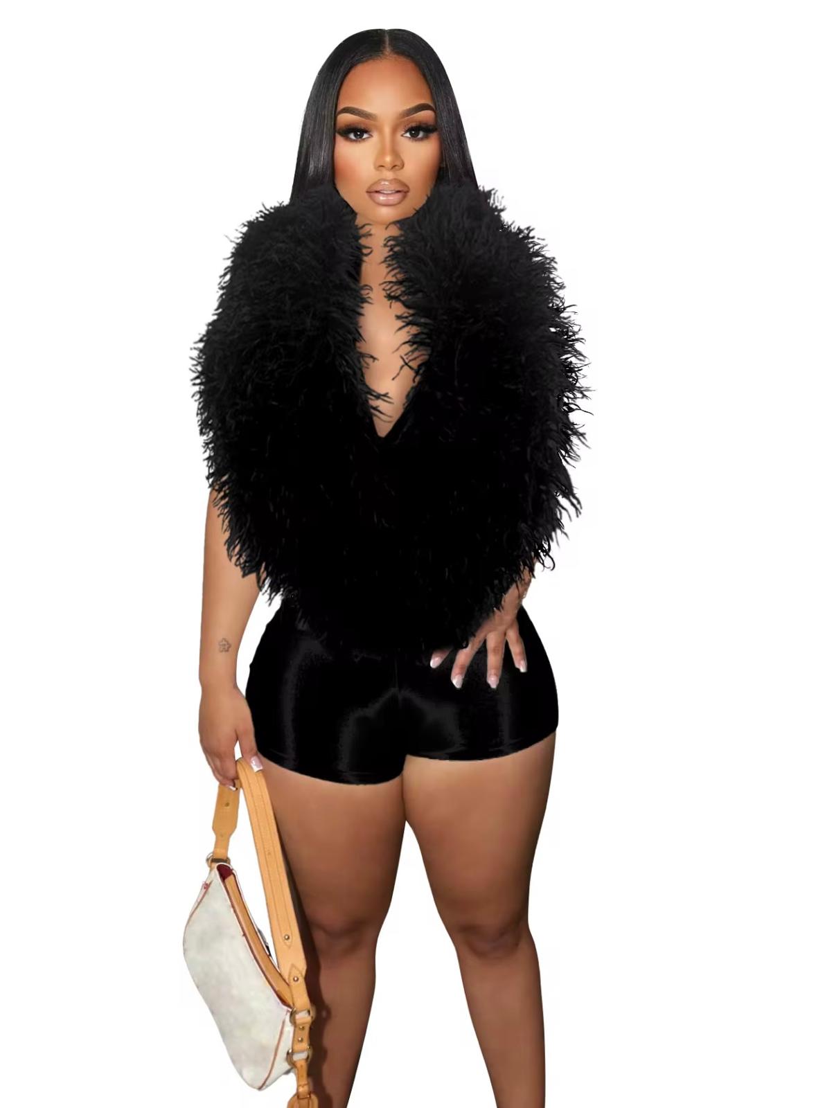 UCVOGUE v-neck feathers halter top jumpsuit