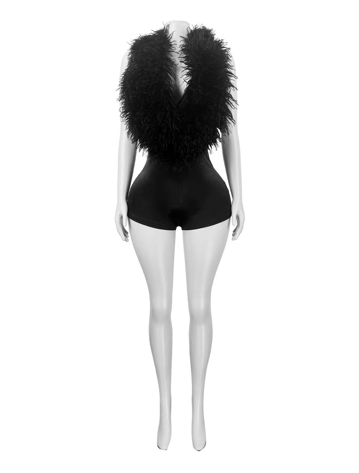 UCVOGUE v-neck feathers halter top jumpsuit