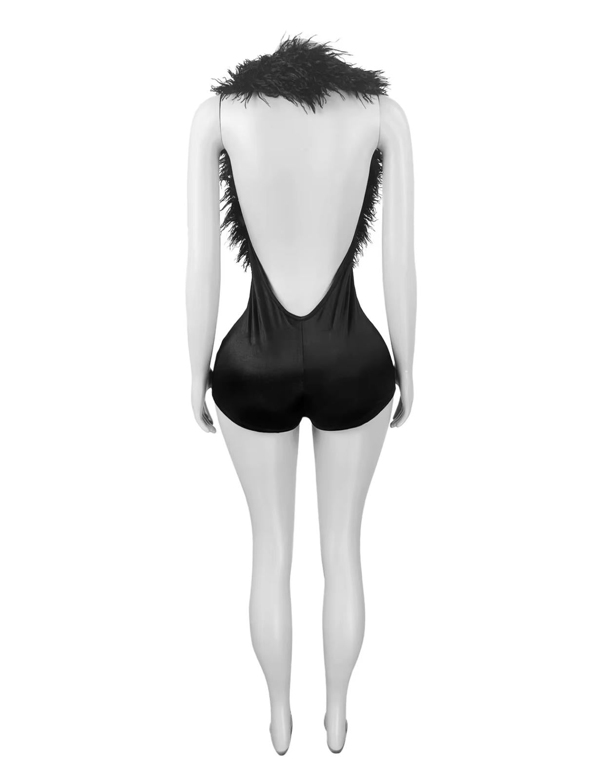 UCVOGUE v-neck feathers halter top jumpsuit