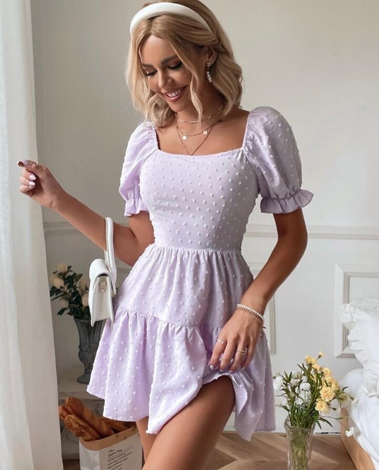 Carmencita lavander babydoll short dress