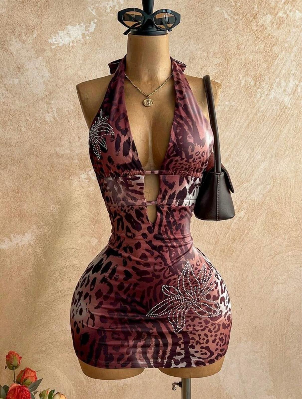 UCVOGUE halter bodycon mini dress